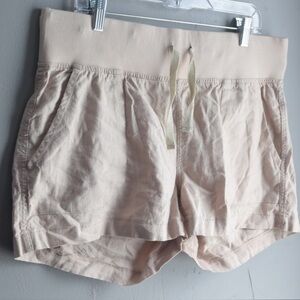 Angel Kiss Maternity Linen Blend Shorts Beige Sz XL Pregnancy Motherhood